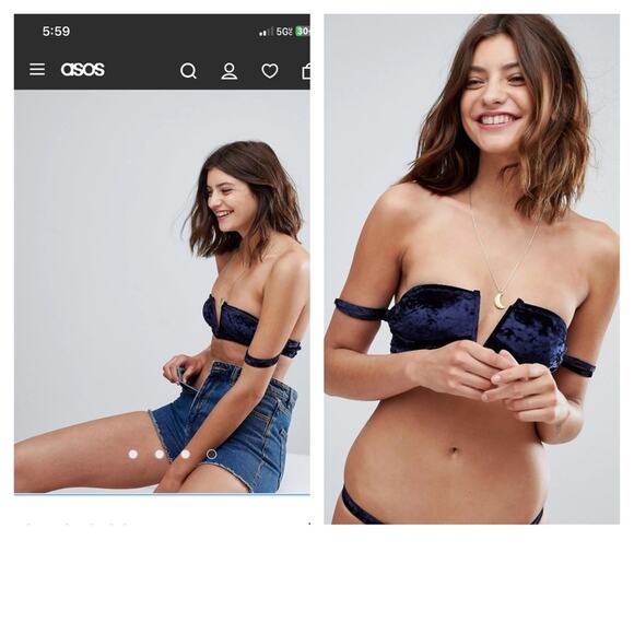 New Wolf & Whistle Velvet Strappy Bikini Top - Picture 3 of 10